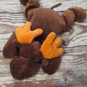 Moose Stuffed Animal Ty Larger Size Orange Antlers Pluffie Big Beanie Baby Gift